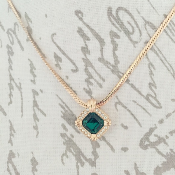 Avon Jewelry - Avon Women's Gold Faux Emerald Costume Necklace